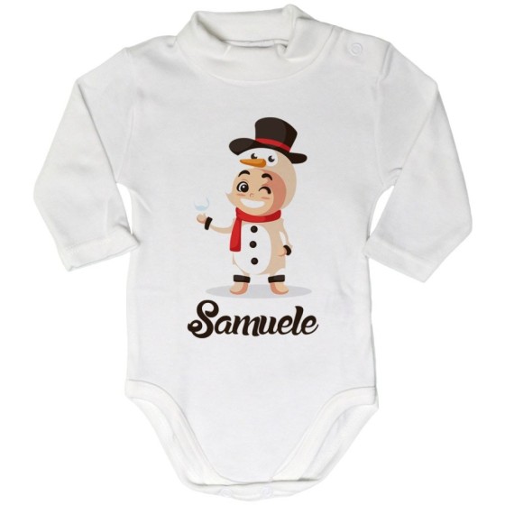 Body lupetto neonato personalizzato con nome baby pupazzo di neve Natale