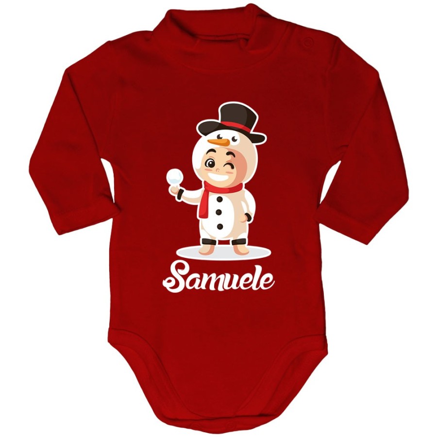 Body lupetto neonato personalizzato con nome baby pupazzo di neve Natale