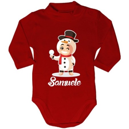 Body lupetto neonato personalizzato con nome baby pupazzo di neve Natale