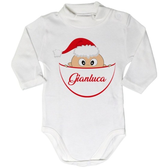 Body lupetto neonato personalizzato con nome bimbo con cappello natalizio Natale