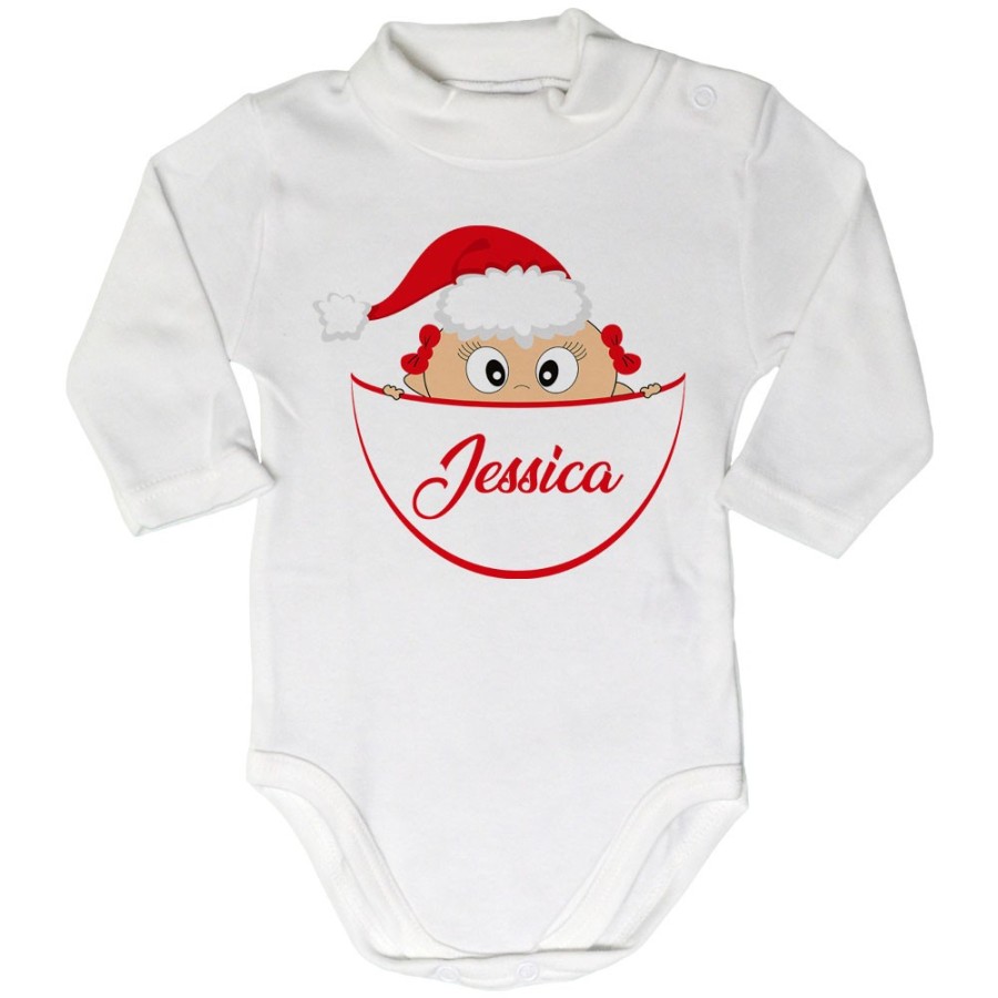 Body lupetto neonato personalizzato con nome bimbo con cappello natalizio Natale