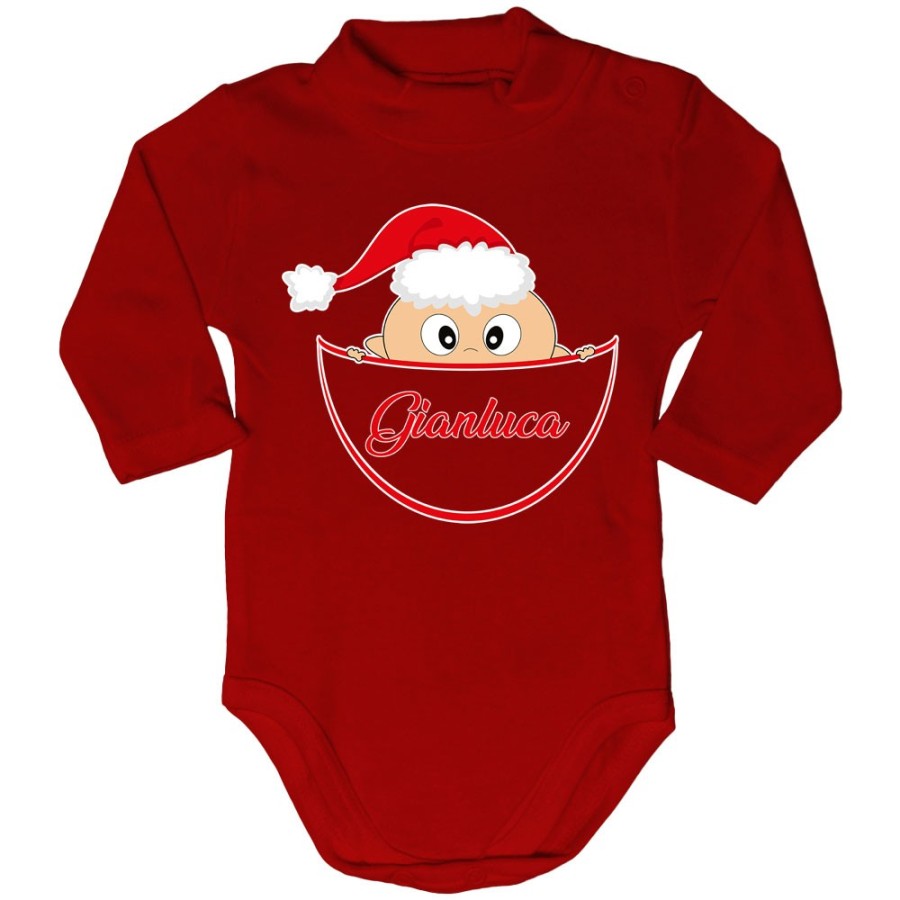 Body lupetto neonato personalizzato con nome bimbo con cappello natalizio Natale