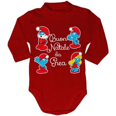 Body lupetto neonato personalizzato con nome buon natale dai puffi Natale
