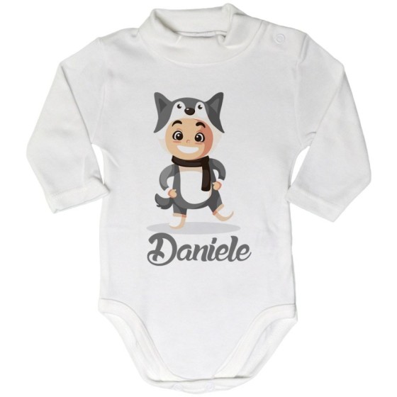 Body lupetto neonato personalizzato con nome baby lupo Natale