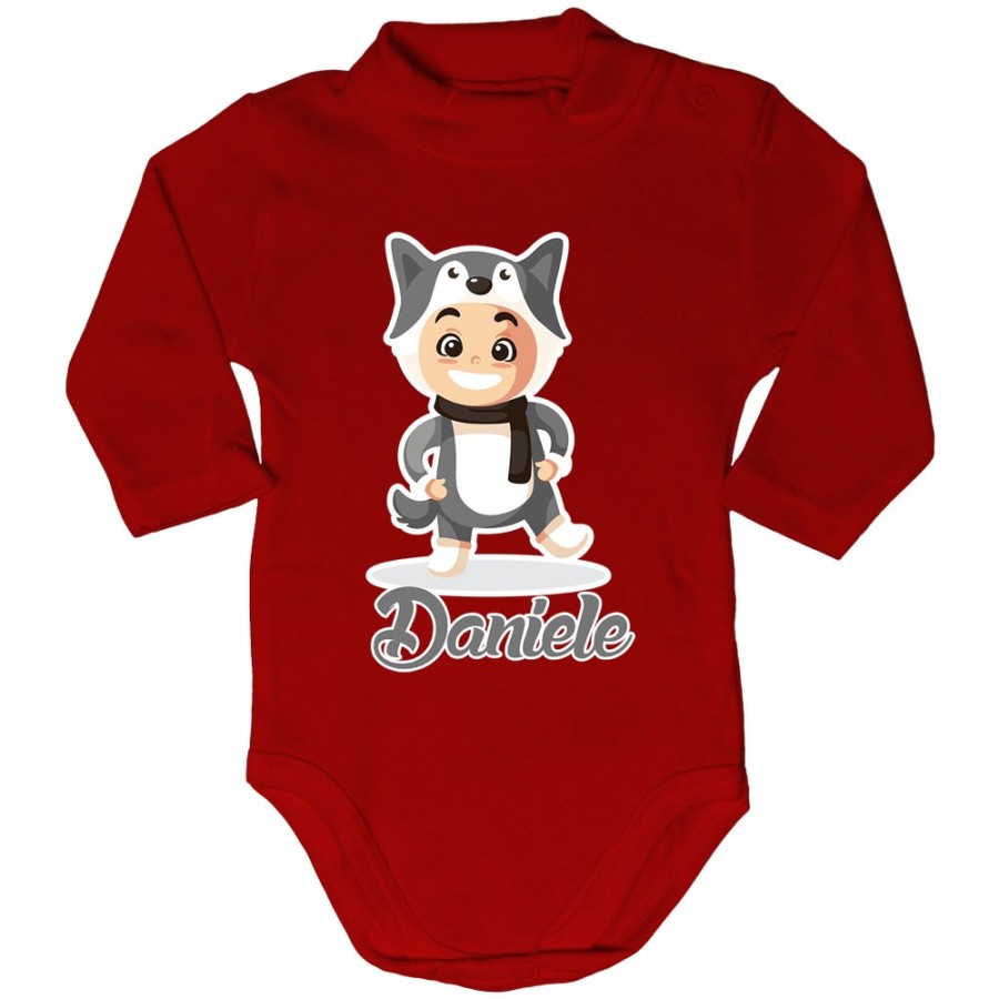 Body lupetto neonato personalizzato con nome baby lupo Natale