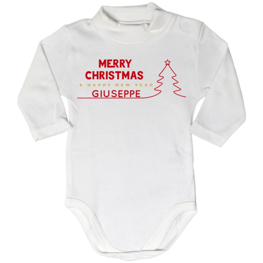 Body lupetto neonato personalizzato con nome merry christmas and happy new year Natale