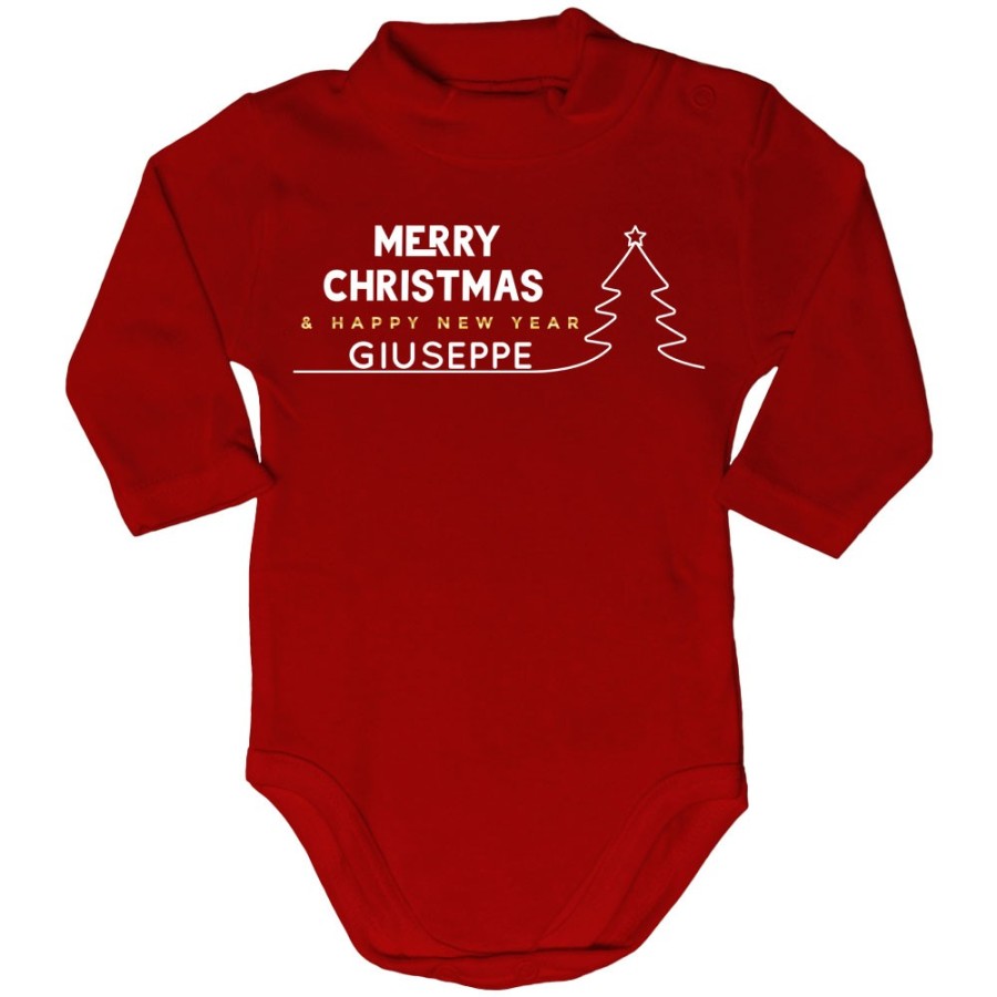 Body lupetto neonato personalizzato con nome merry christmas and happy new year Natale