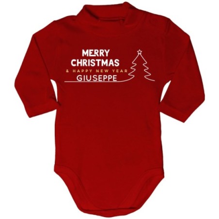 Body lupetto neonato personalizzato con nome merry christmas and happy new year Natale
