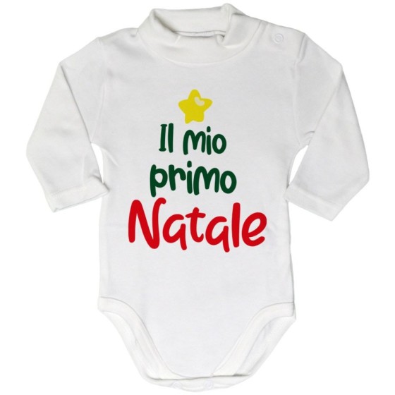 Body lupetto neonato personalizzabile con nome il mio primo natale a forma di albero Natale