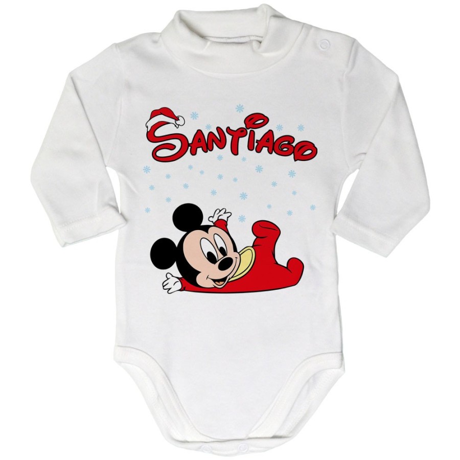 Body lupetto neonato personalizzato con nome baby topolino tra la neve Natale