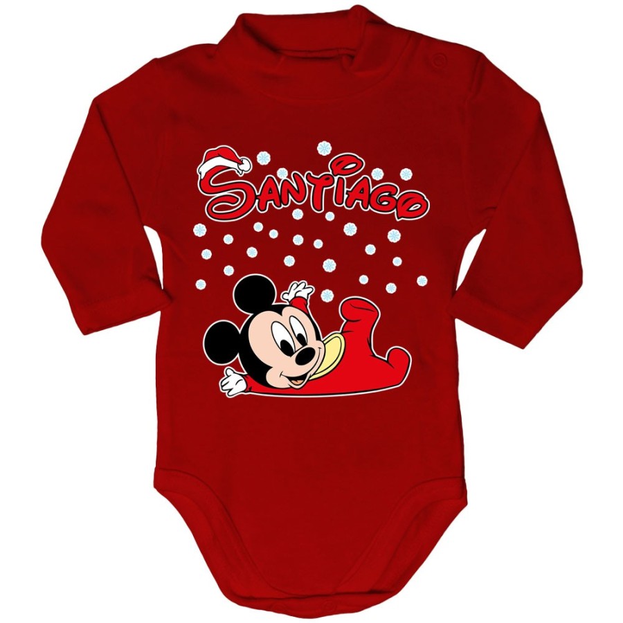 Body lupetto neonato personalizzato con nome baby topolino tra la neve Natale