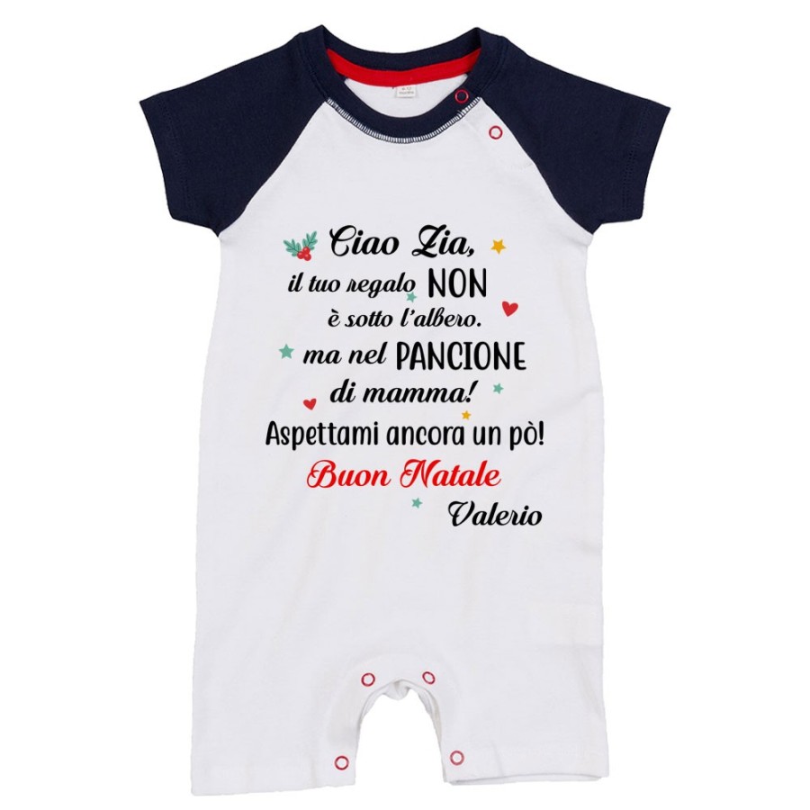 Pagliaccetto neonato personalizzato con nome zia il tuo regalo è nel pancione di mamma Natale