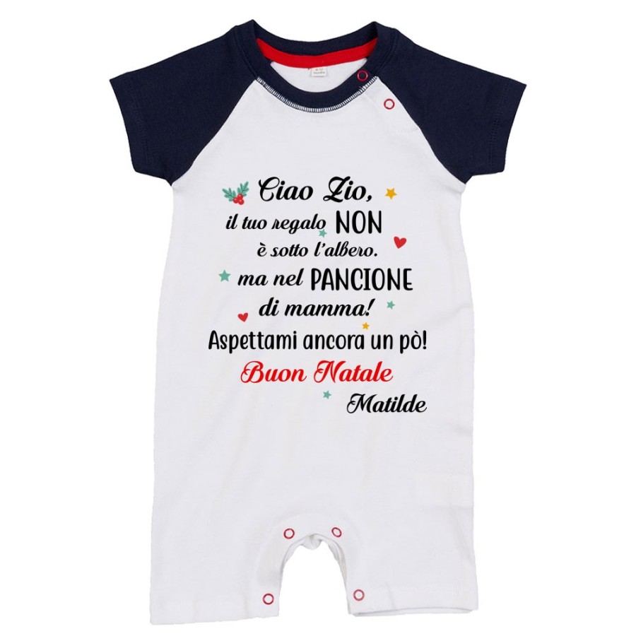 Pagliaccetto neonato personalizzato con nome zia il tuo regalo è nel pancione di mamma Natale