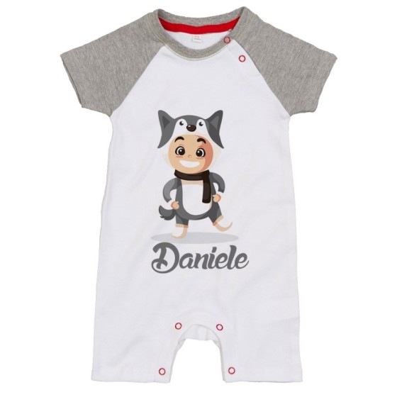 Pagliaccetto neonato personalizzato con nome baby lupo Natale