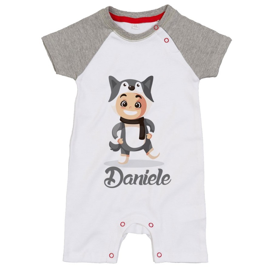 Pagliaccetto neonato personalizzato con nome baby lupo Natale