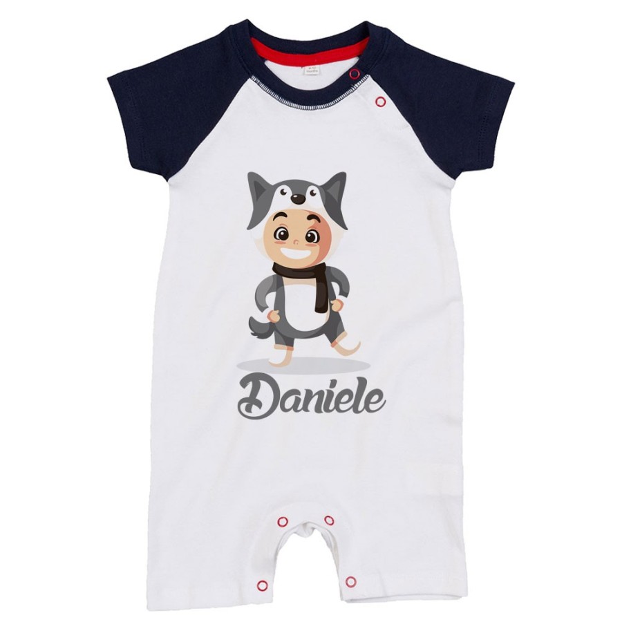 Pagliaccetto neonato personalizzato con nome baby lupo Natale