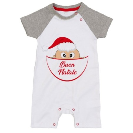 Pagliaccetto neonato bimbo che esce dalla tasca con cappello di babbo natale buon natale Natale