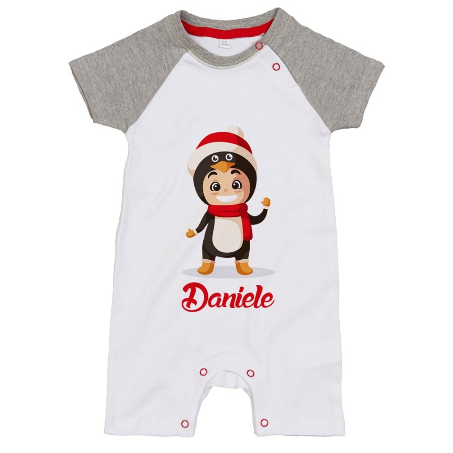 Pagliaccetto neonato personalizzato con nome baby pinguino Natale