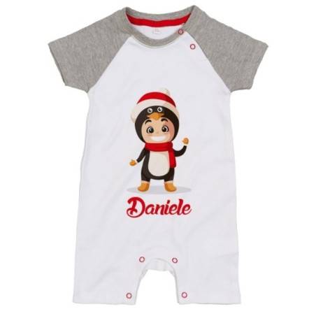 Pagliaccetto neonato personalizzato con nome baby pinguino