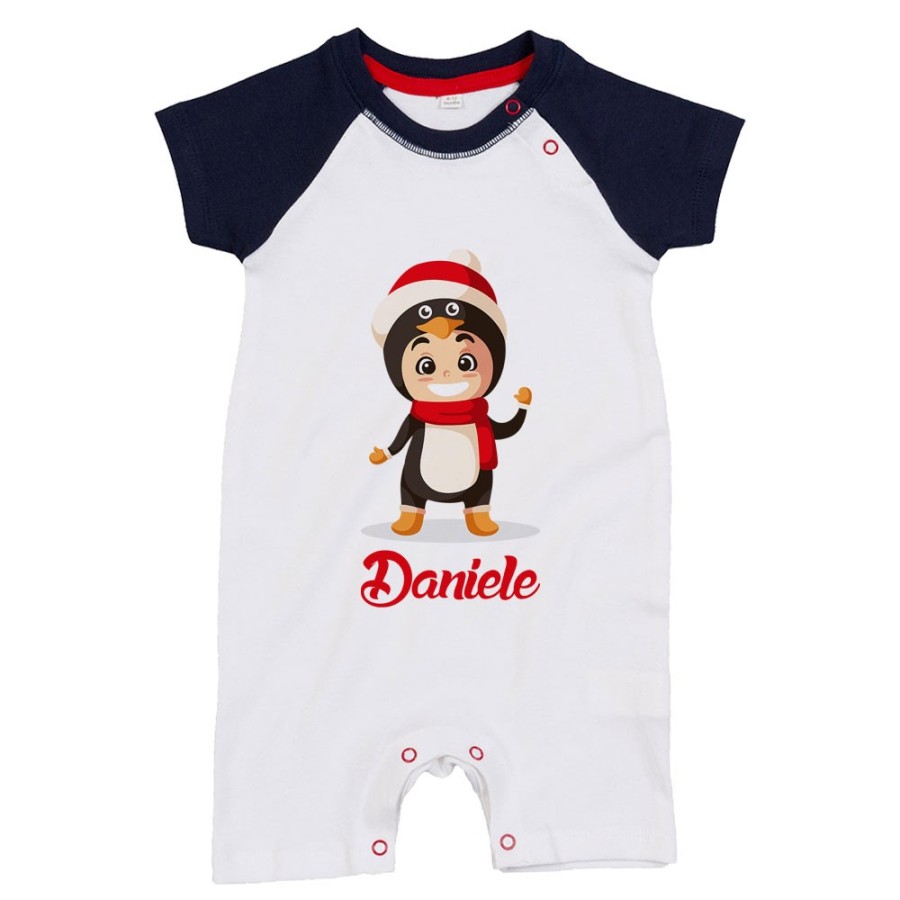 Pagliaccetto neonato personalizzato con nome baby pinguino Natale