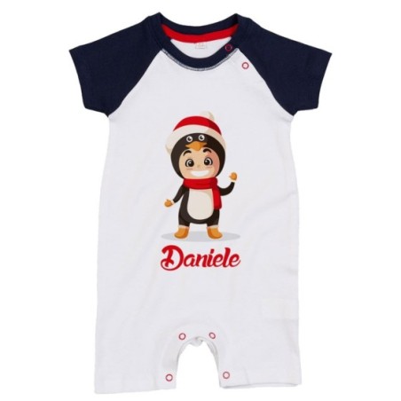 Pagliaccetto neonato personalizzato con nome baby pinguino Natale