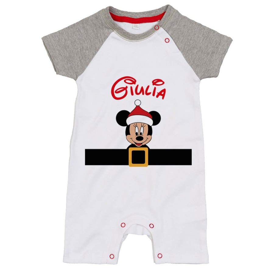 Pagliaccetto neonato personalizzato con nome e cintura natalizia topolino Natale