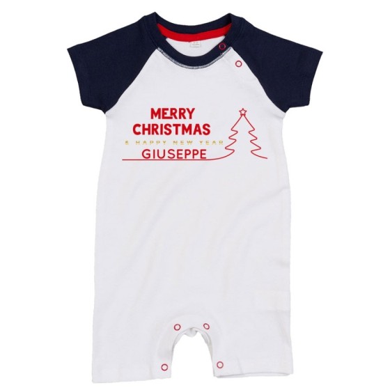 Pagliaccetto neonato personalizzato con nome merry christmas and happy new year Natale