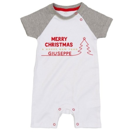 Pagliaccetto neonato personalizzato con nome merry christmas and happy new year Natale