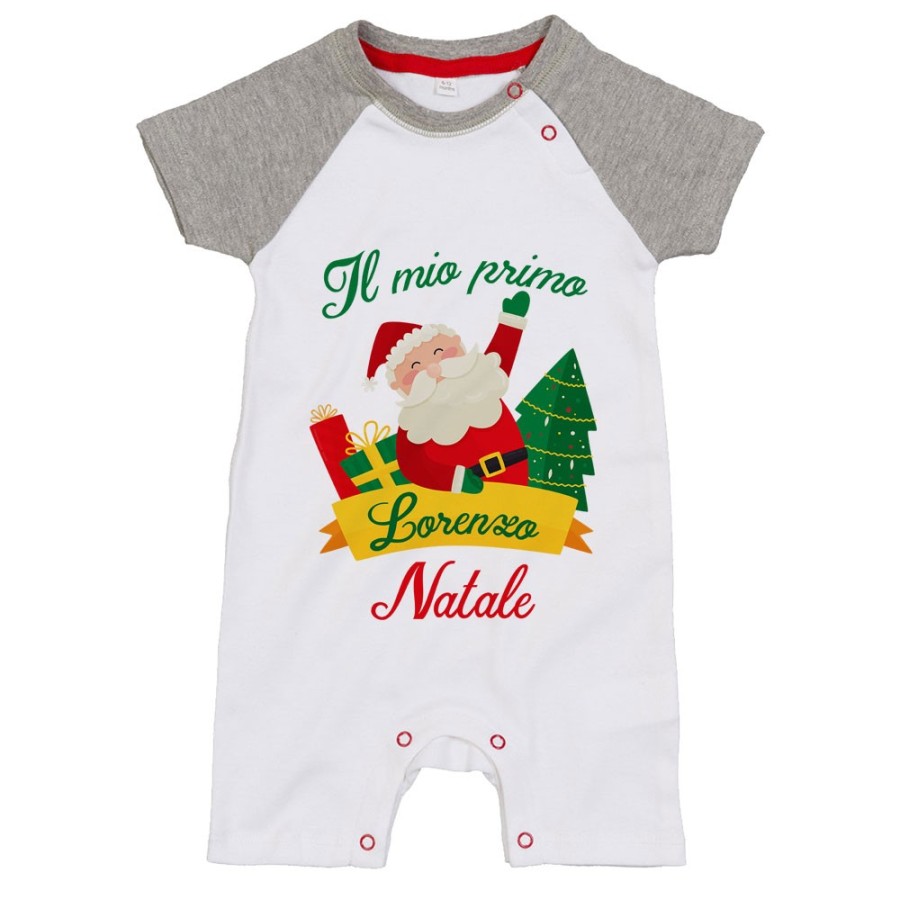 Pagliaccetto neonato personalizzato con nome il mio primo natale babbo natale Natale