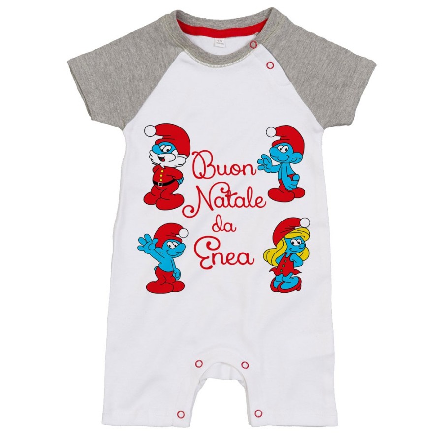 Pagliaccetto neonato personalizzato con nome buon natale dai puffi Natale