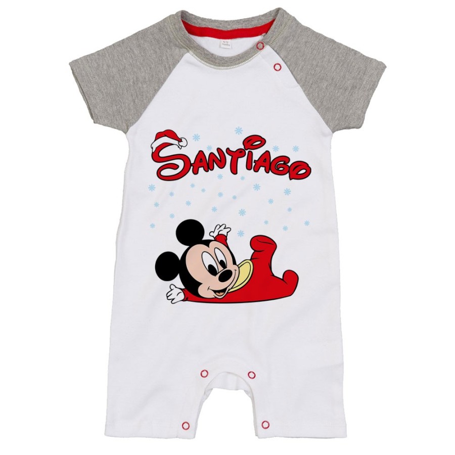 Pagliaccetto neonato personalizzato con nome baby topolino tra la neve Natale