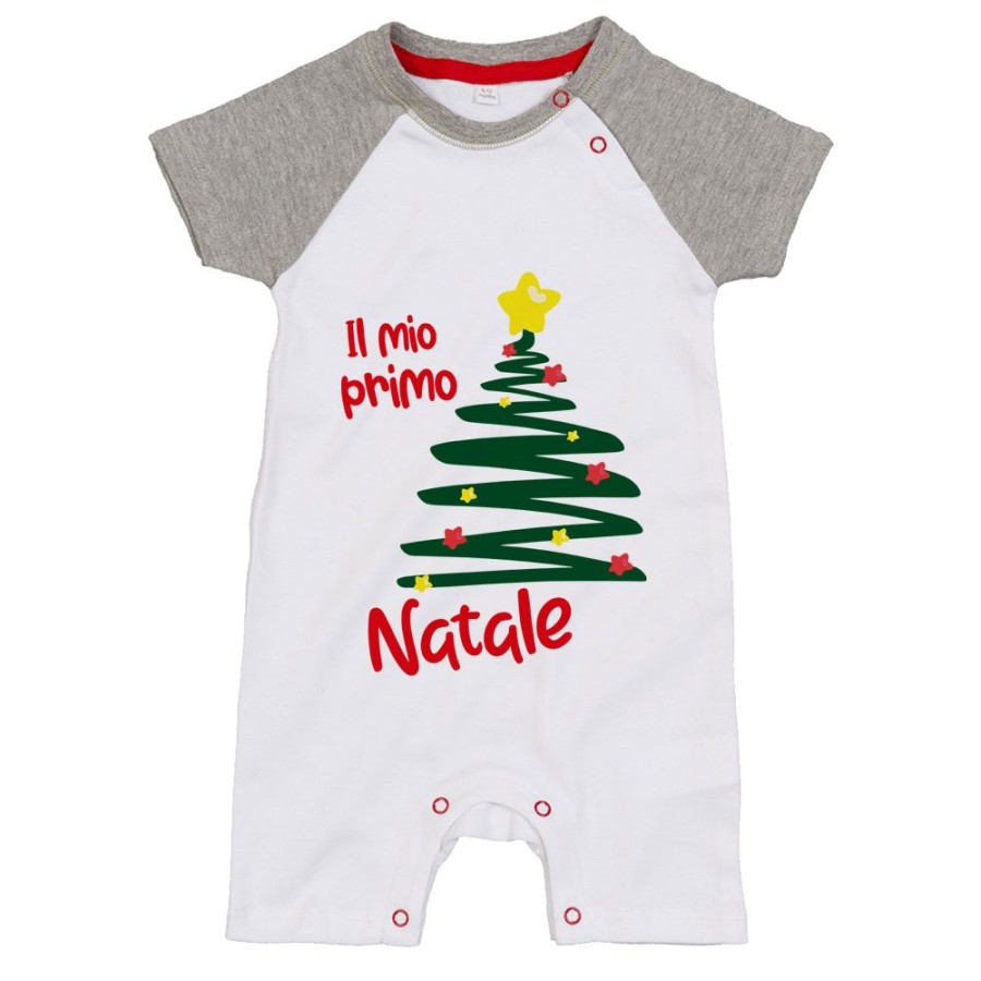 Pagliaccetto neonato personalizzabile con nome il  mio primo natale con albero e addobbi natalizi Natale