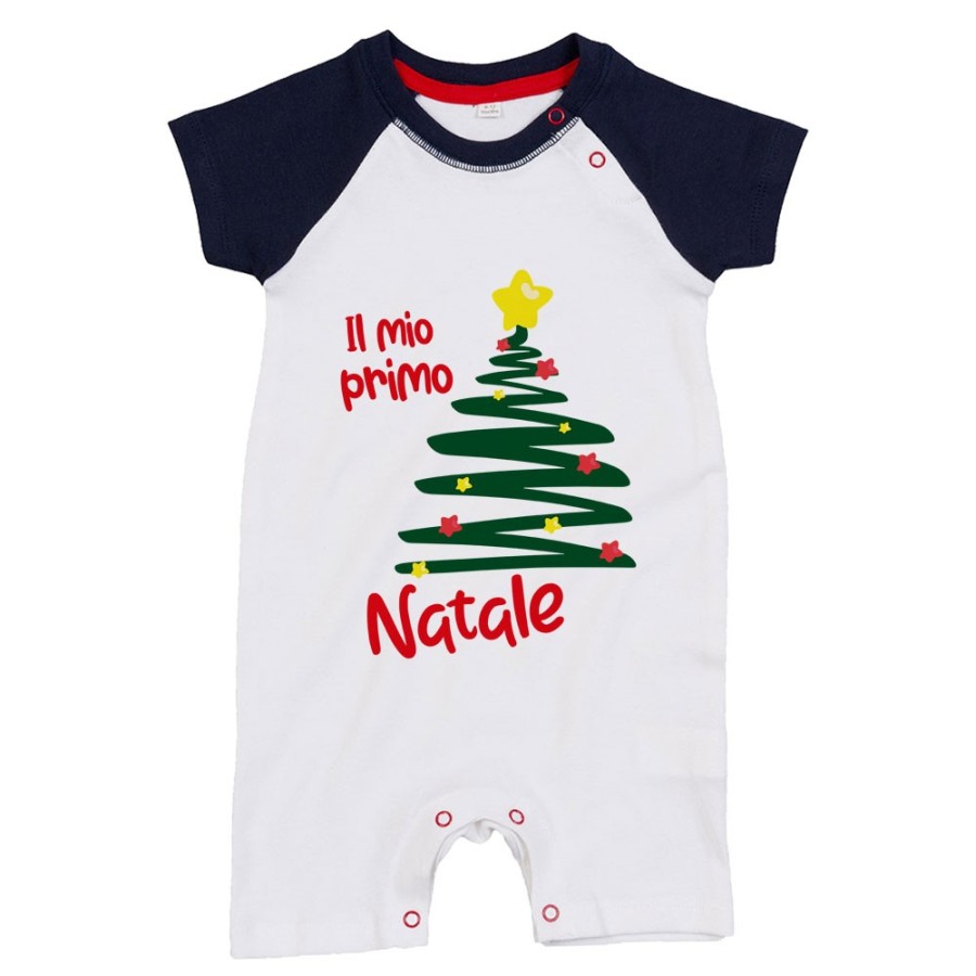 Pagliaccetto neonato personalizzabile con nome il  mio primo natale con albero e addobbi natalizi Natale
