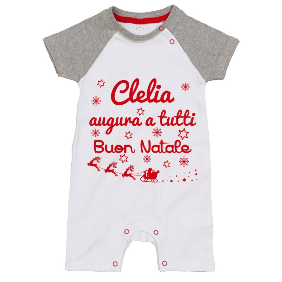 Pagliaccetto neonato personalizzato con nome augura a tutti buon natale Natale