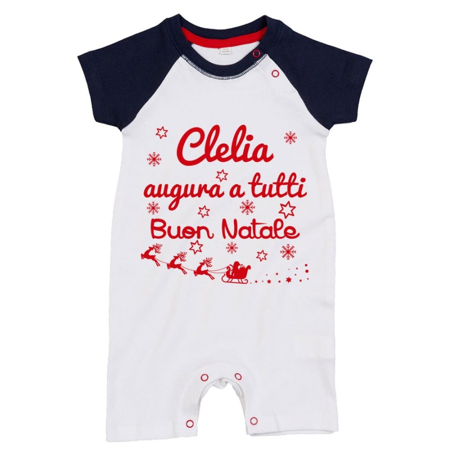 Pagliaccetto neonato personalizzato con nome augura a tutti buon natale Natale