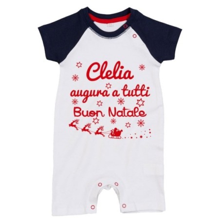 Pagliaccetto neonato personalizzato con nome augura a tutti buon natale Natale