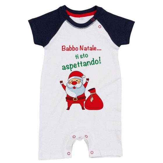 Pagliaccetto neonato personalizzabile con nome babbo natale ti sto aspettando Natale