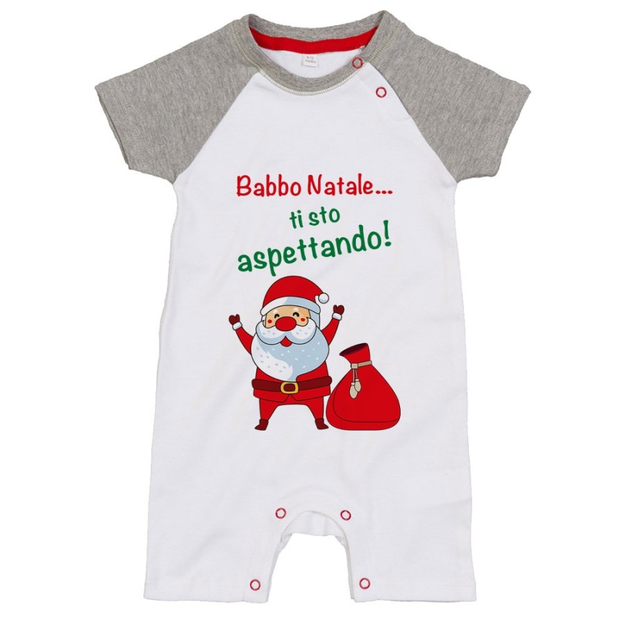 Pagliaccetto neonato personalizzabile con nome babbo natale ti sto aspettando Natale
