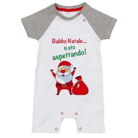 Pagliaccetto neonato personalizzabile con nome babbo natale ti sto aspettando Natale