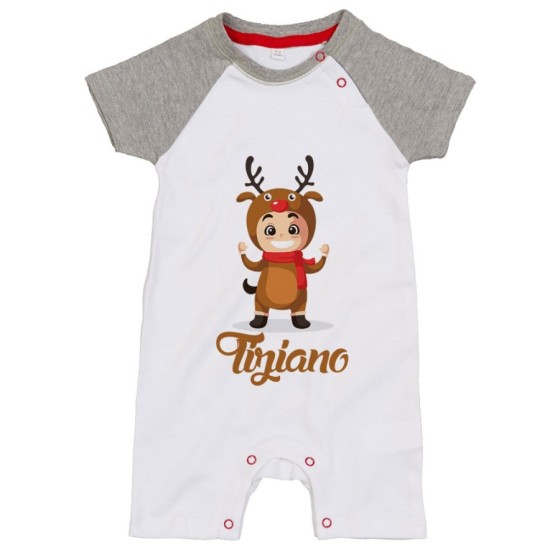 Pagliaccetto neonato personalizzato con nome baby renna con la sciarpa Natale