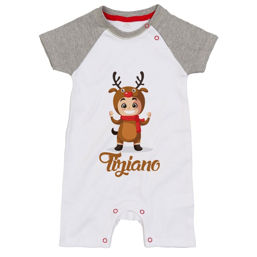 Pagliaccetto neonato personalizzato con nome baby renna con la sciarpa Natale