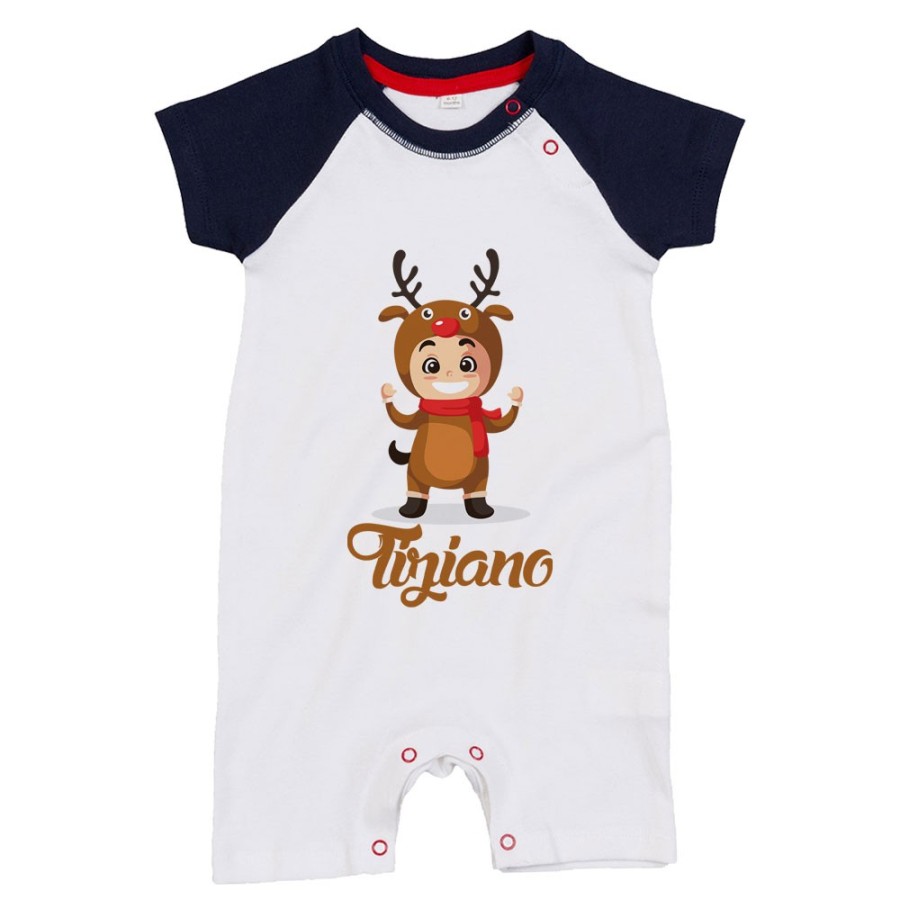 Pagliaccetto neonato personalizzato con nome baby renna con la sciarpa Natale