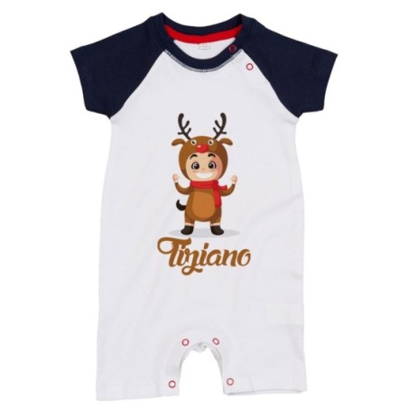Pagliaccetto neonato personalizzato con nome baby renna con la sciarpa Natale