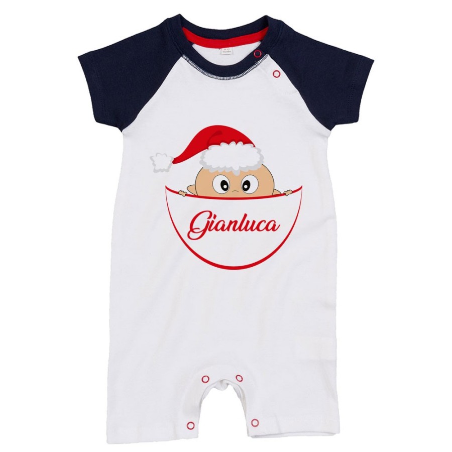 Pagliaccetto neonato personalizzato con nome bimbo con cappello natalizio Natale