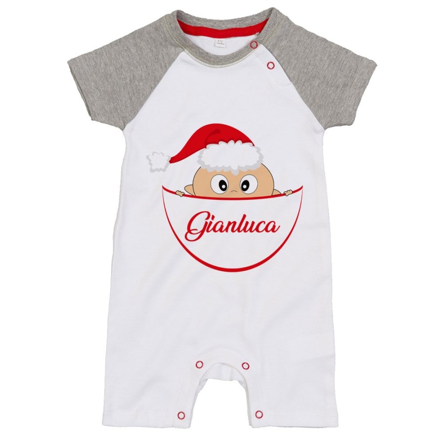 Pagliaccetto neonato personalizzato con nome bimbo con cappello natalizio Natale