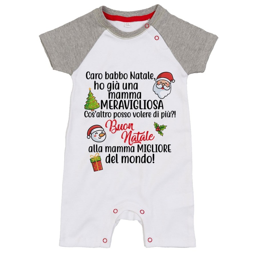 Pagliaccetto neonato personalizzabile con nome caro babbo natale ho una mamma meravigliosa Natale