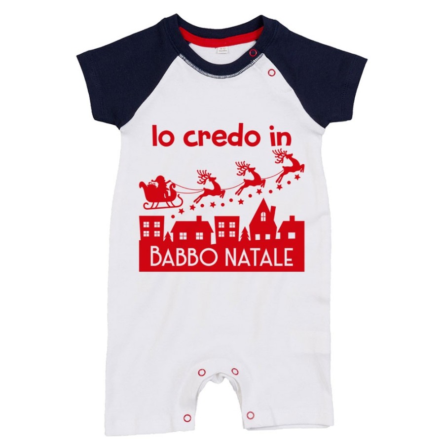 Pagliaccetto neonato personalizzabile con nome io credo in babbo natale Natale