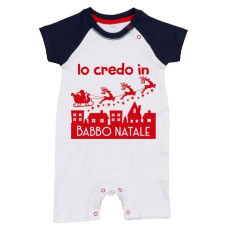 Pagliaccetto neonato personalizzabile con nome io credo in babbo natale Natale