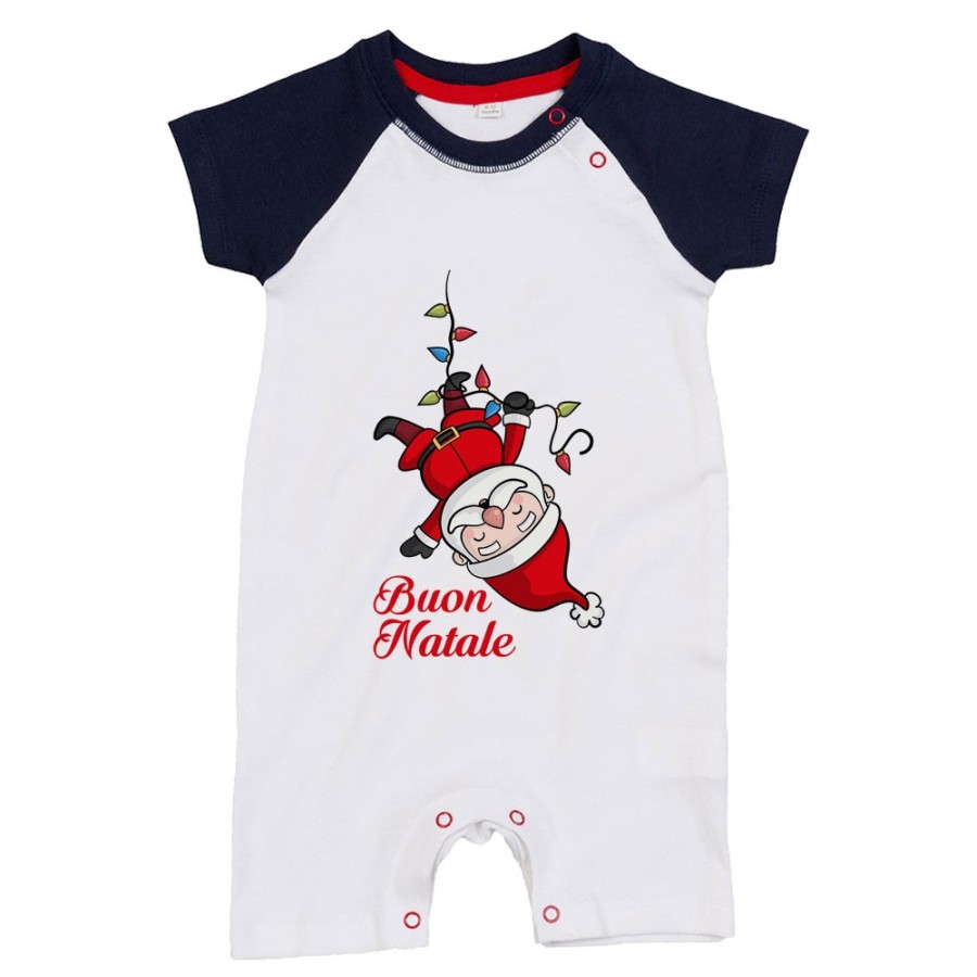 Pagliaccetto neonato personalizzabile con nome babbo natale con luci natalizie Natale