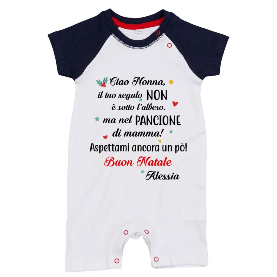 Pagliaccetto neonato personalizzato con nome nonna il tuo regalo è nel pancione di mamma Natale